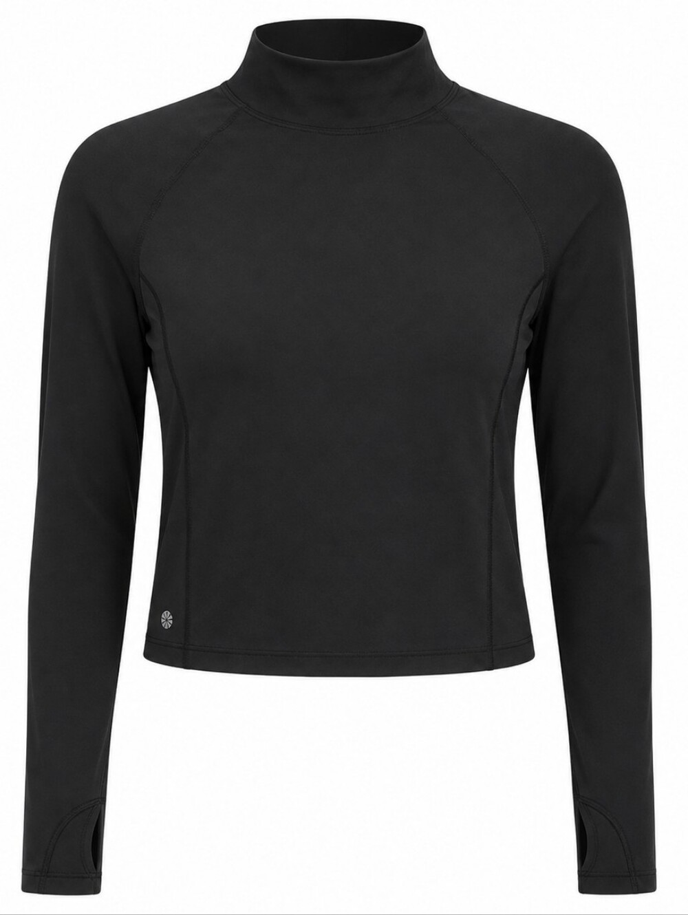 ATHLETA | Whistler Black Long Sleeve Crop Mock Neck Athletic Workout Top | XL